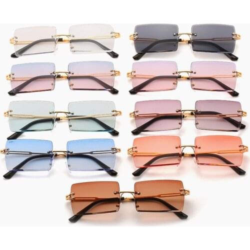 Square Rimless Glasses Ins Style Women Sunglasses 2021 Fashion Gradient Retro Pink Blue Sunglasses Unusual Glasses