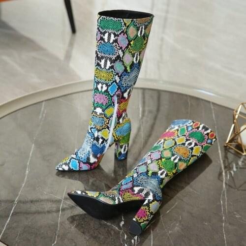 QZYERAI 2020 New knee boots warm Design and color Womens boots 10cm High heels Autumn winter Womens shoes Size 34-43