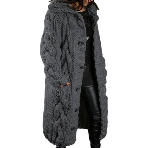 HOT SALES！！！New Arrival Women Winter Long Sleeve Twist Knitted Cardigan Pocket Buttons Warm Hooded Coat