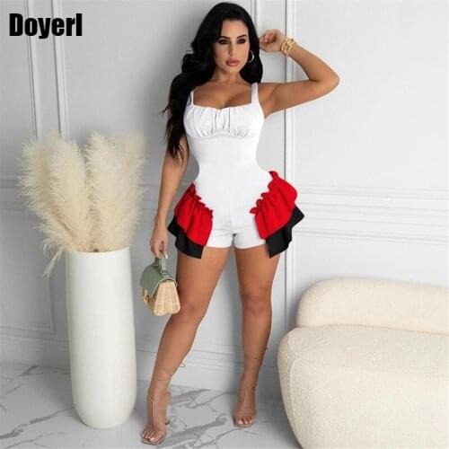 Sexy Club Jumpsuits for Women 2021 Fashion Elegant Patchwork Ruffle Ruched Summer Jumpsuit Short Femme Party Romper Overalls