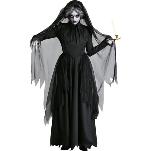 Halloween Costumes for Women Girl Costume Ghost Cosplay Scary Vampire Long Dress Witch Black Suit Breathable Veil Gothic Style