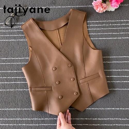 Tajiyane Real Sheepskin Sleeveless Jacket Women Genuine 100% Leather Vest Woman Clothing Female Vests Mujer Chaqueta TN2848