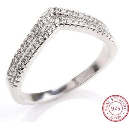 Size 4-10 Luxury Jewelry Handmade 925 Sterling Silver Pave 5A White Clear Cubic Zirconia CZ Party Cute Women Wedding V Ring Gift