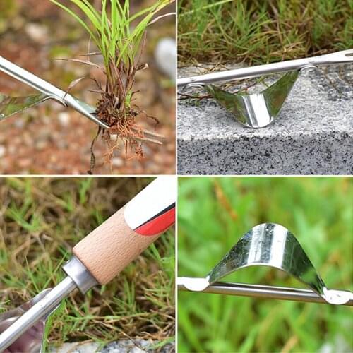 1Pc Garden Metal Forked Head Manual Weeder With Wood Handle Garden Remove Weeds Shovel Garden Courtyard Trimming Gadgets Tools