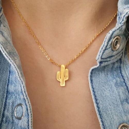 10PCS Simple Gold Minimalist Hollow Desert Prickly Pear Plant Hawaii Saguaro Cactus Pendant Necklaces For Women kolye