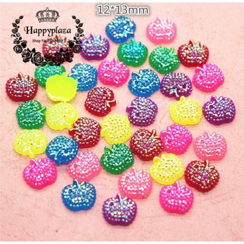 100pcs 12*13mm Mix Colors Shiny AB Resin Rhinestone Apple Flatback Cabochon Art Supply DIY Scrapbooking Phone/Wedding