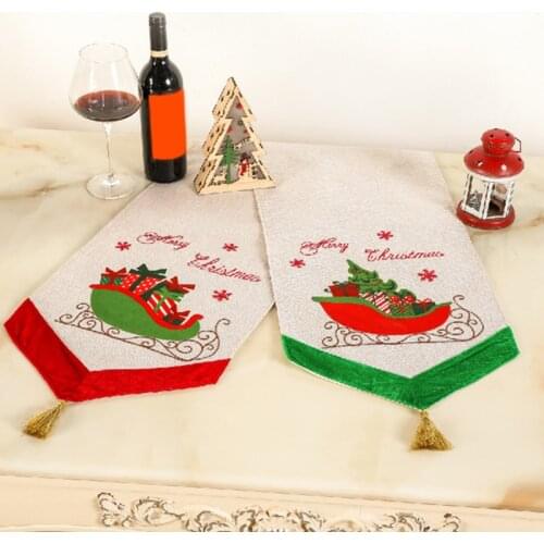 34x180cm Fabric Linen Christmas Tree Table Flag with Tassel Tablecloth Hotel Home Festival Party Decor