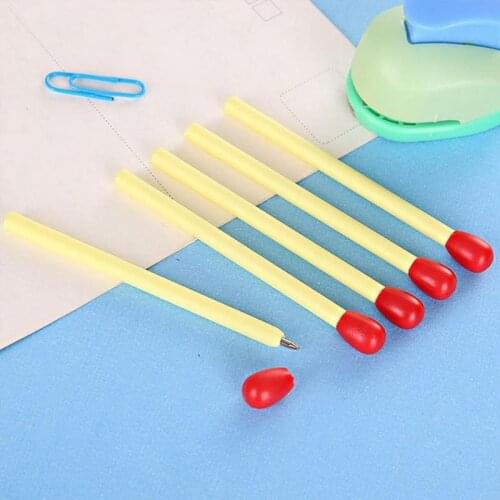 5pcs Kawaii Matches Shape Ballpoint Pen Blue Ink 0.5mm Refill Cartoon Students Gift School Supplies