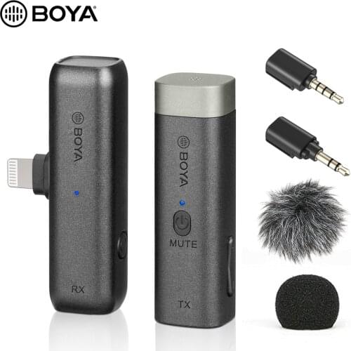 BOYA BY-WM3D/3U Mini 2.4G Wireless Microphone System Professional Lapel Microphone with 3.5mm TRS/TRRS Adapter for Smartphone
