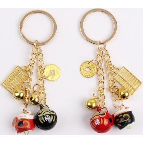 Anime Maneki Neko Lucky Cat Fat Fortune Cat Keychain Key Chain Metal Ring Trinkets Car Bag Pendent For Women D233