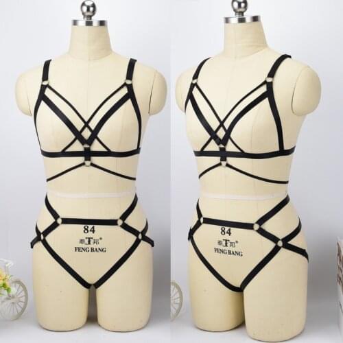 Black Body harness Wedding Leg Garter Belt Goth Rave Suspender Beltsuit Elastic Body Harness Cage bra Sexy Bondage Lingerie