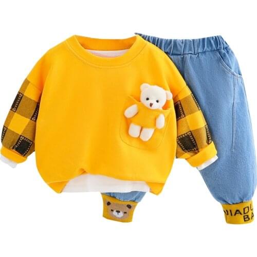 2021 Spring Toddler Baby Girls Clothing Sets Autumn Boys Clothes infant T-shirt+jeans 2PCS Kids Tracksuit Newborn Clothes Suit