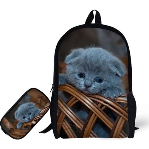 Children School Bags Pencil Case for Boys Girls Combination Cat Printing School Backpack +Pencil Bag Schoolbag