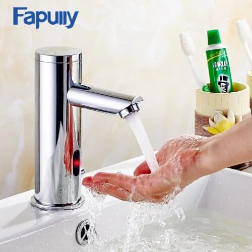 Fapully Basin Faucet Automatic Sensor Faucet Chrome Polished Hand Touch Tap Hot Cold Bathroom Bathroom Sensor Faucet Mixer 111