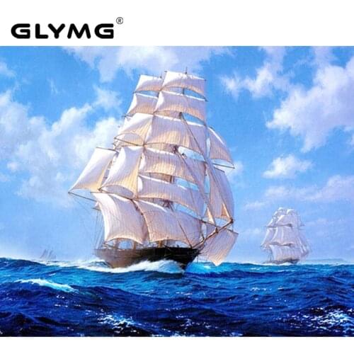 Glymg Diy Diamond Embroidery Sailboat Ocean Diamond Painting Cross Stitch Ship Full Square Handicrafts Home Decor Mosaic Picture