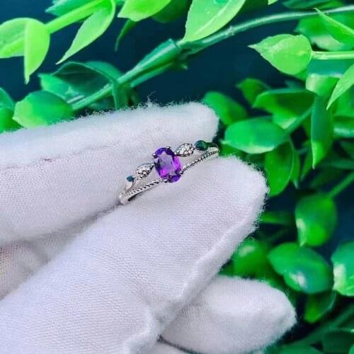 Natural Amethyst Ring Fashion Adjustable Gemstone Ring Womens Party Wedding Birthday Anniversary Jewelry Gift