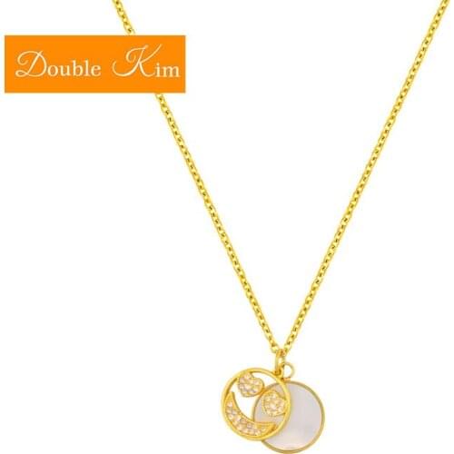 Smiling Face Set Auger Necklace Titanium Stainless Steel Gold Color Chain Fashion Women Jewelry Boyfriend Exquisite Gift