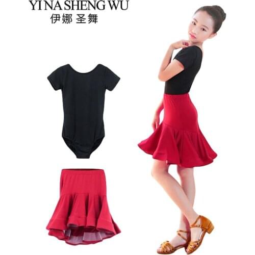 Children Latin Dance Practice Clothes Ballroom Dance Dress Girls Latin Performance Suit Top+Skirt Latin Dance Costumes 2 Pcs Set