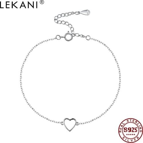 LEKANI Simple Style Bracelet For Women S925 Sterling Silver Love Heart Chain Bracelets Adjstable Size Fine Jewelry Sale New
