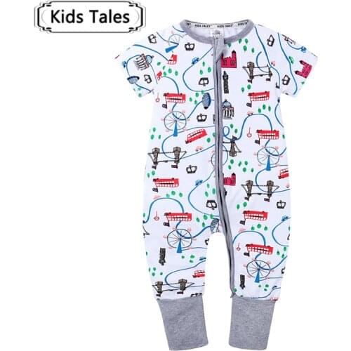 Summer Toddler Boy Clothes Newborn Baby Girls printing city Zipper Rompers Cartoon Baby Cotton Short Sleeve Kids Romper Bodysuit