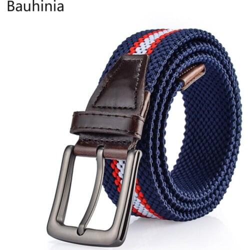 Bauhinia 105*3.5cm Mens Womens Youth Trend Pin Buckle Belt Fashion Breathable Jeans Woven Elastic Jeans Belt