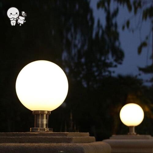 Outdoor 20/25/30/35/40cm White Stainless Steel Acrylic Ball Sphere Globe Landscape Lighting Fixture Waterproof Pole Lamp Garden