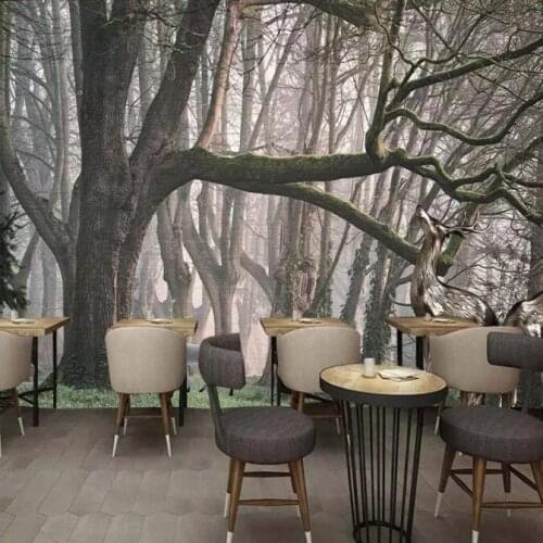 Wall Mural Wallpaper Art Wall Painting ELK Forest Trees Large Murals for Bedroom Restaurant Dinner Wall Decor Contact Paper