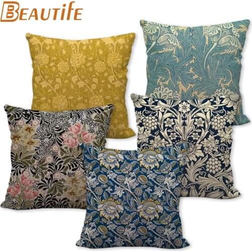 Nice William Morris Art Pillowcase Bedroom Home Decorative Cover 45x45cm Square Zipper Pillow Cases Cotton Linen Fabric No Fade