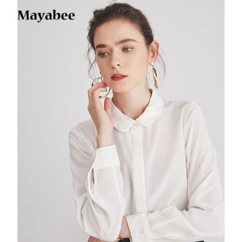 Spring New 2021 Silk Shirt Womens Long-Sleeved Loose Large Size Commuter Solid Color OL Shirt Female White Shirt