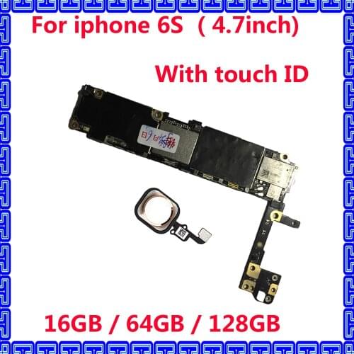 For iphone 6S Original Motherboard with / without touch ID 16GB 64GB 128GB unlocked mainboard IOS system logic board with chips