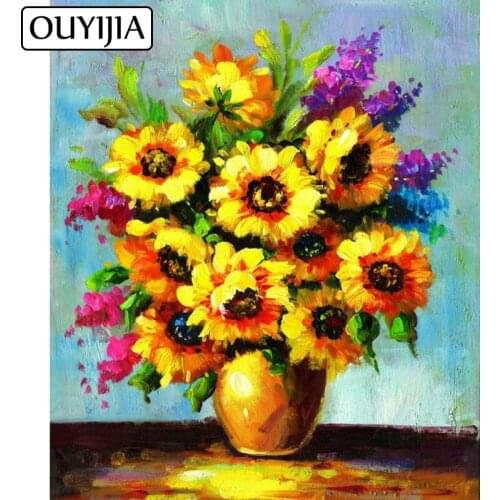 OUYIJIA Flower DIY 5D Diamond Painting Cross Stitch Suite Diamond Inlaid Home Decorations Rhinestones Embroidery Mosaic