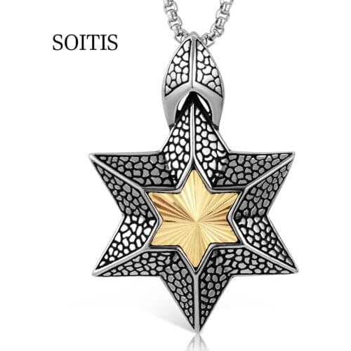 SOITIS Star of David Pendant Jewelry Necklace Israel Chain Unique Design Stainless Steel Hexagram Star Pendant Jewelry for Women
