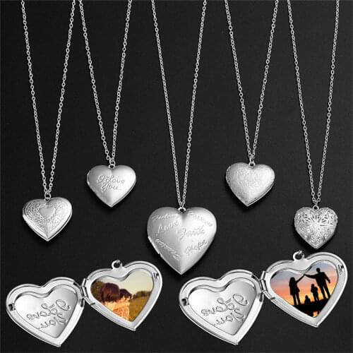 Heart Shaped Album Box Pendant Necklace Open Photo Frame Box Customize Photo IndividuationLocket Necklace Valentine Gifts