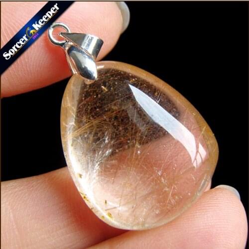 Genuine Natural Gold Rutilated Quartz Crystal Cabochon Setting Necklace Pendant Stone Beads for DIY Jewelry Making PS355