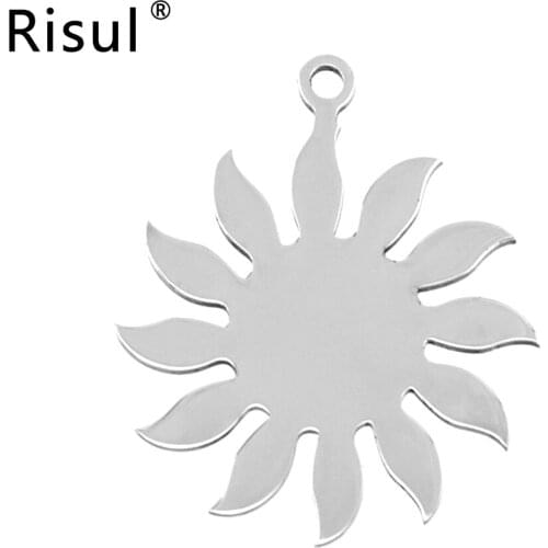 Risul Sunflower Pendant DIY Blank print charms sun flower high polish Pendants for necklace stainless steel wholesale 50pcs