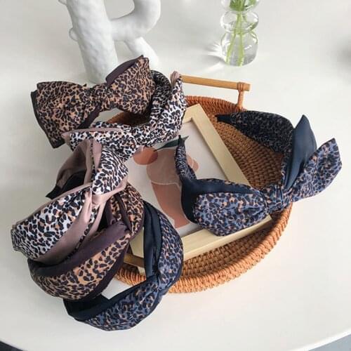 Leopard print color matching cross bow headband fashion hair accessories women fabric hook wide brim hairband boutique hair band
