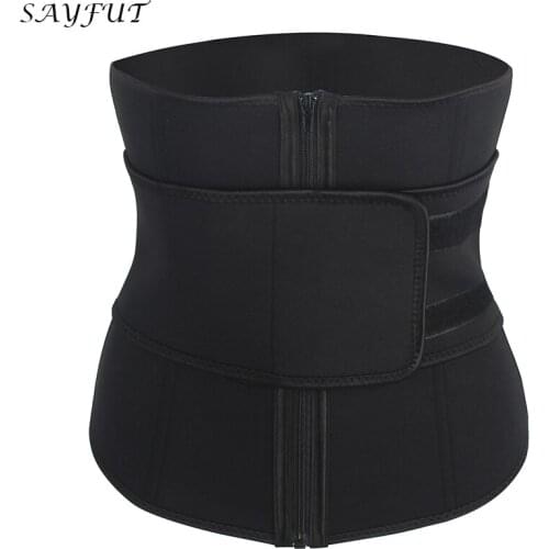 SAYFUT Adjustable Waist Trainer Belt Corset Women Black Zipper Body Shaper Waist Cincher Tummy Control Slimming Shapewear Girdle