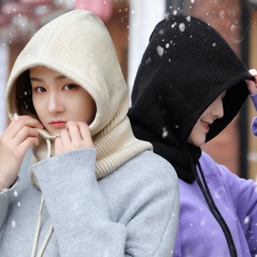 Hat womens winter beauty all-match knitted hat mens autumn warm cycling wind cap one-piece woolen cap