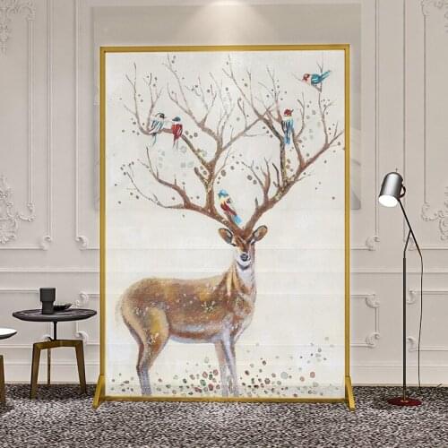 Nordic Light Luxury Screen Partition Living Room Bedroom Decoration Entrance Metal Art Screen Elk