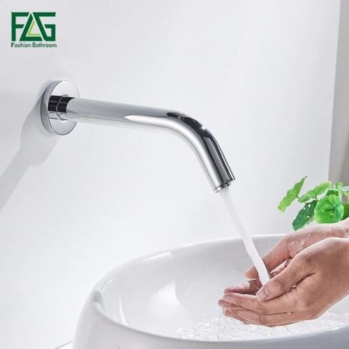 Contemporary Bath Mat Chrome Cast Cold Sensor Tap No Handle Automatic Water Faucet Washer Wall Mount Bathroom Mixer Tap 289-66C
