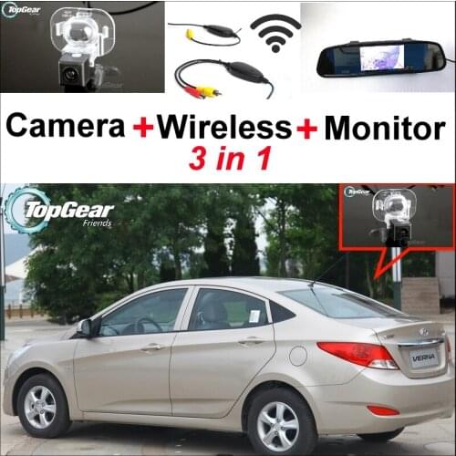 3 in1 Special Camera + Wireless Receiver + Mirror Monitor Easy DIY Parking System For Hyundai Grand Avega Solaris Fluidic