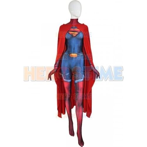 Supergirl Cosplay Costume 3D Print Lady Women Girls Man Of Steel Spandex Zentai Bodysuit Superhero Catsuit with Cape