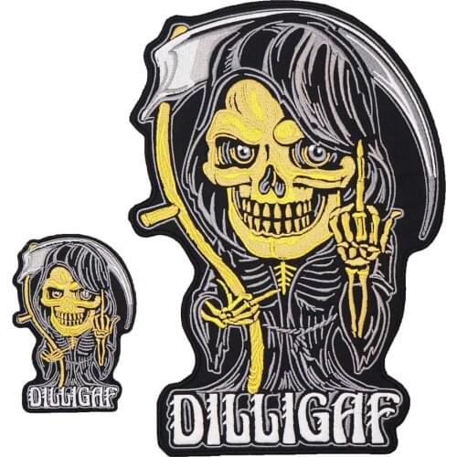 LARGE dilligaf SKULL MOTORCYCLE BACKING Embroidered biker Patches TO THE CLOTHING