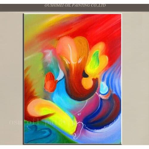 Top Artist Handmade High Quality Modern Abstract Elephant Ganesh Canvas Picture Hand Painted Wall Art Hindu Deity Oil Painting