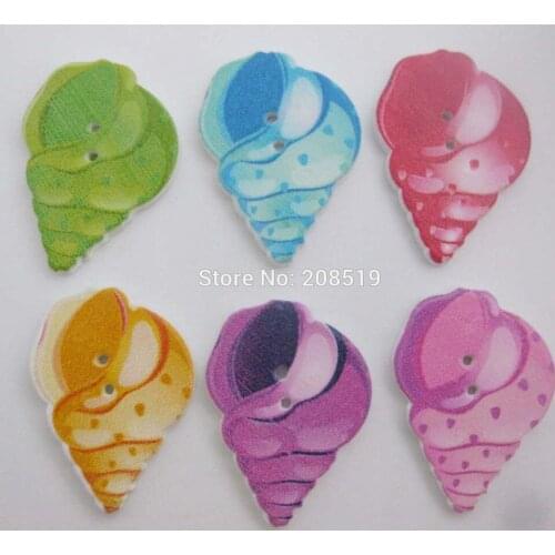 WBNWAL 30mm*22mm Conch shape Decorative sewing wooden buttons random 100pcs/lot scrapbooking and crafts findings