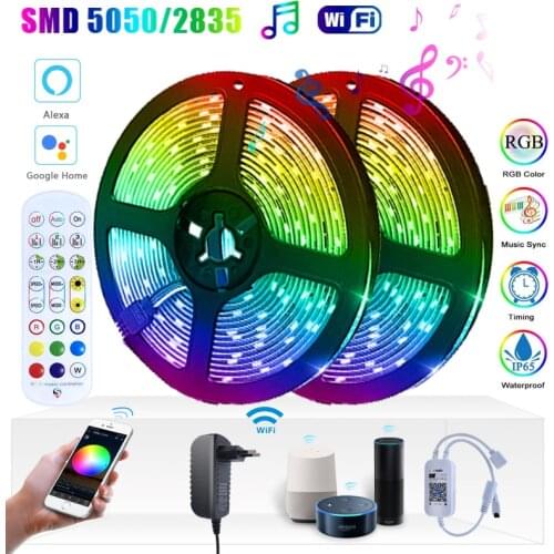 5M 10M 15M LED Strip Light RGB 5050 2835 DC12V Waterproof Lights Wifi Remote Flexible Diode Tape Ribbon For Room Christmas Alexa