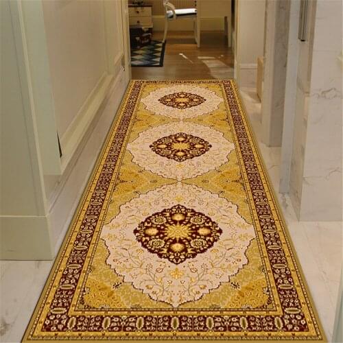 Persian Style Gold Corridor Mat Bedroom Area Rug Kitchen Bedside Rugs Entrance Indoor Doormat Living Room Carpets for Home Decor