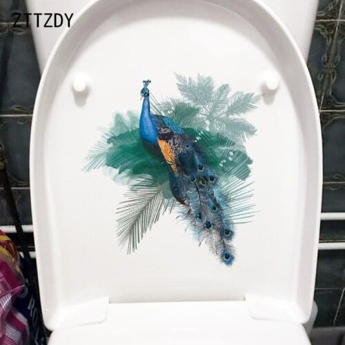 ZTTZDY 23.8×25.5CM Color Ink Painting Peacock Classic Wall Stickers Mural Fashion WC Toilet Decor T2-1325