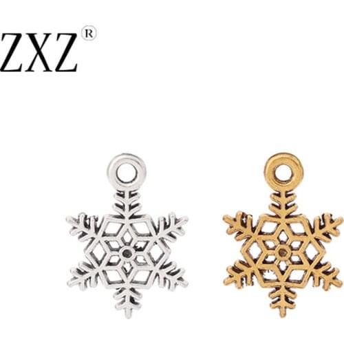 ZXZ 50pcs Tibetan Silver/Gold Christmas Snowflake Charms Pendants Beads for Necklace Bracelet Earring Jewelry Making Findings