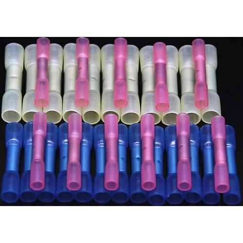 25pcs Heat Shrink Wire Connectors Insulated Waterproof Splice Terminals Seal Butt Electrical Wire Crimp Terminals 22-10 AWG